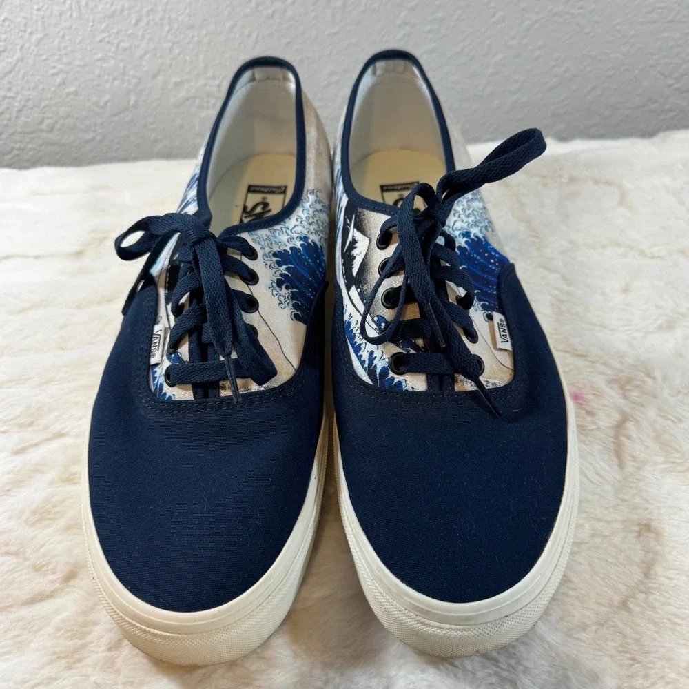 Vans Authentic Customs Great Wave Navy Blue Canvas Skate Shoes Mens 13